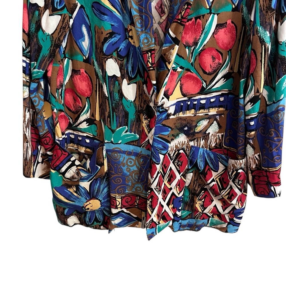 Vintage 80s Funky Tribal Print Oversized Blazer Womens Size M Rayon - Picture 5 of 6